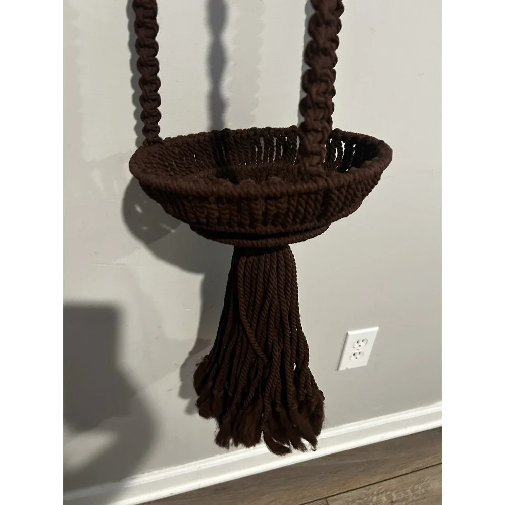 70's Macrame Hanging Plant Holder Ceramic‎ Owl Boho Beads Hippie 58